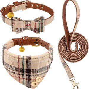 3 PCS Dog Collars for Small Puppy Collar and Leash Set, Bow Tie with Bell, Banda